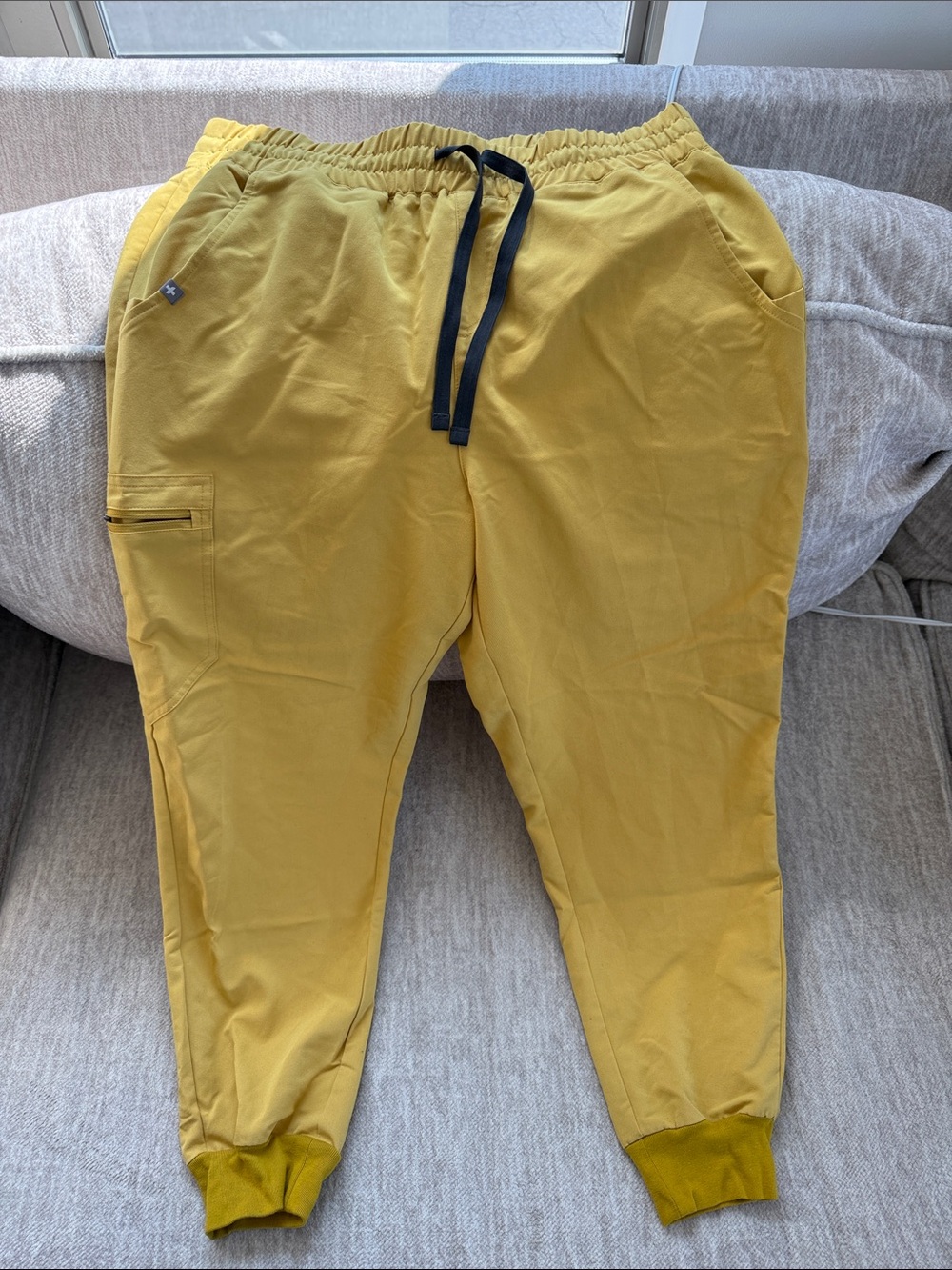 Figs Mustard Yellow Drawstring Jogger Pants with Black Tie